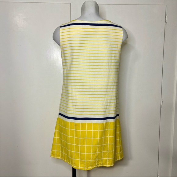 Vintage 60s Yellow Stripes Sleeveless Mini Mod Shift Dress Zip Front Size 9 - Picture 6 of 8